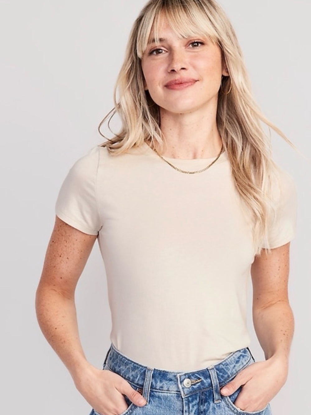 Old Navy Bestee Short Sleeve Crew Neck Top - Cream